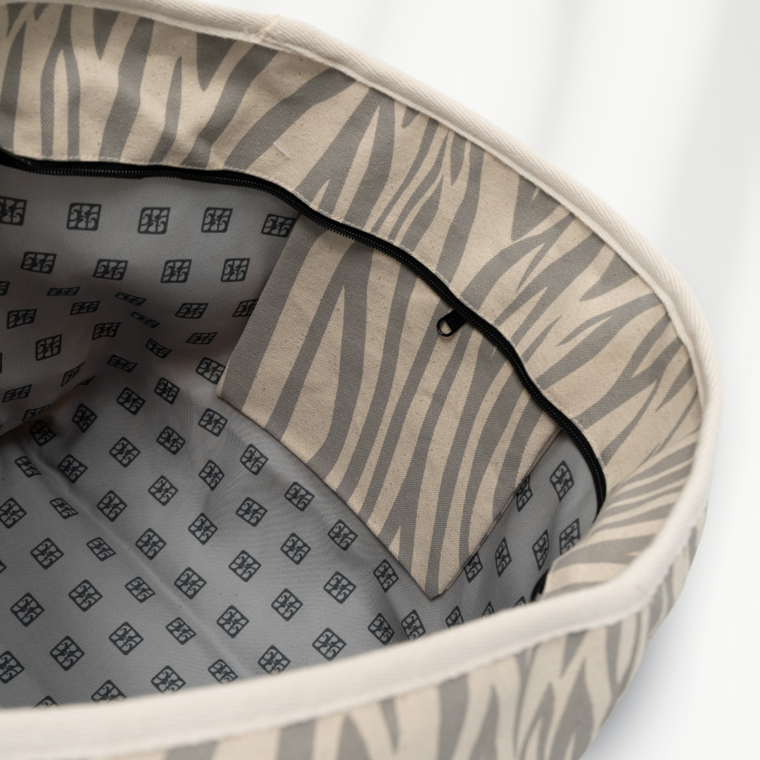 Strandtas met rits Avalon middelgroot die volledig afsuit met rits van canvas in de kleur naturel en grijs binnenzijde gevoerd