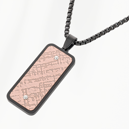 Close-up van rechthoekige tag hanger van Core heren ketting Steel Tag