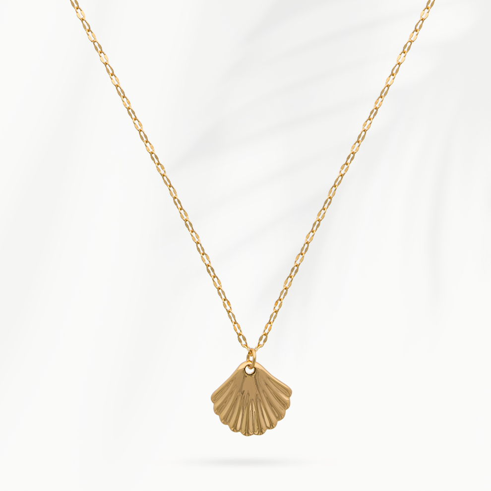 Goudvergulde damesketting Shell van SummerGear met fijne schakels en goudkleurige schelphanger, volledig afgebeeld op lichte achtergrond