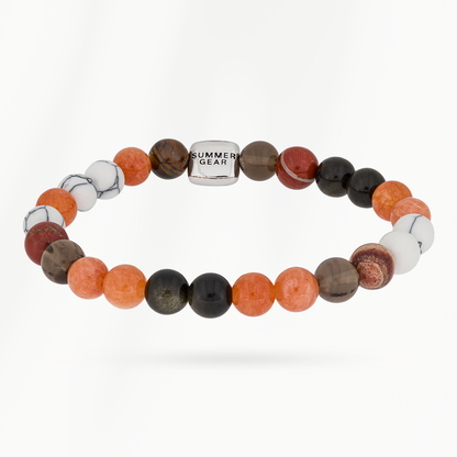 SummerGear Soft Stone kralenarmband voor heren met oranje, zwarte en wit gemarmerde kralen, van bovenaf gefotografeerd