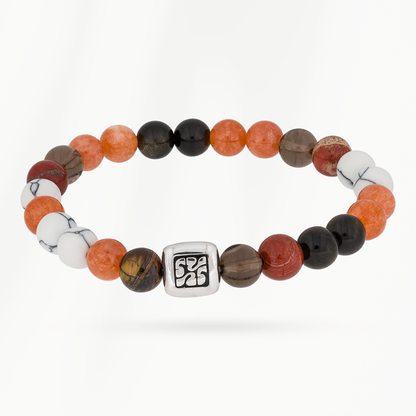 SummerGear Soft Stone kralenarmband voor heren met oranje, bruine, zwarte en wit gemarmerde kralen