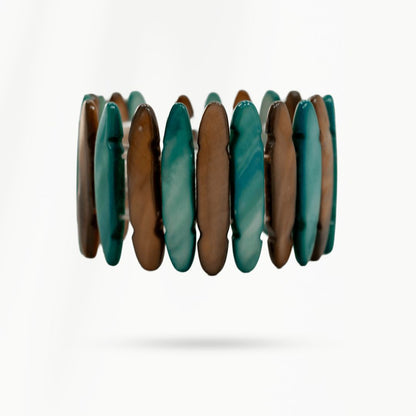 Parelmoer armband Dune Lagoon van echt parelmoer met blauwgroene en bruine parelmoer delen
