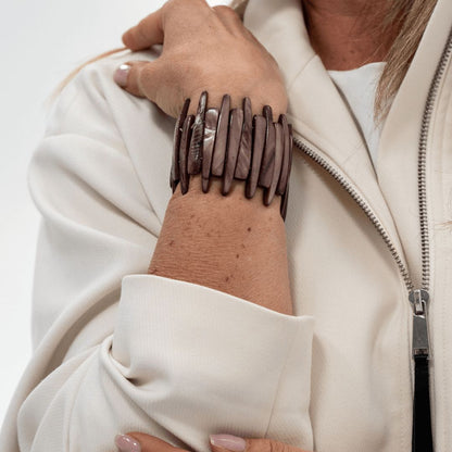 Elastische parelmoer armband Reef Stone met natuurlijke steenachtige tinten