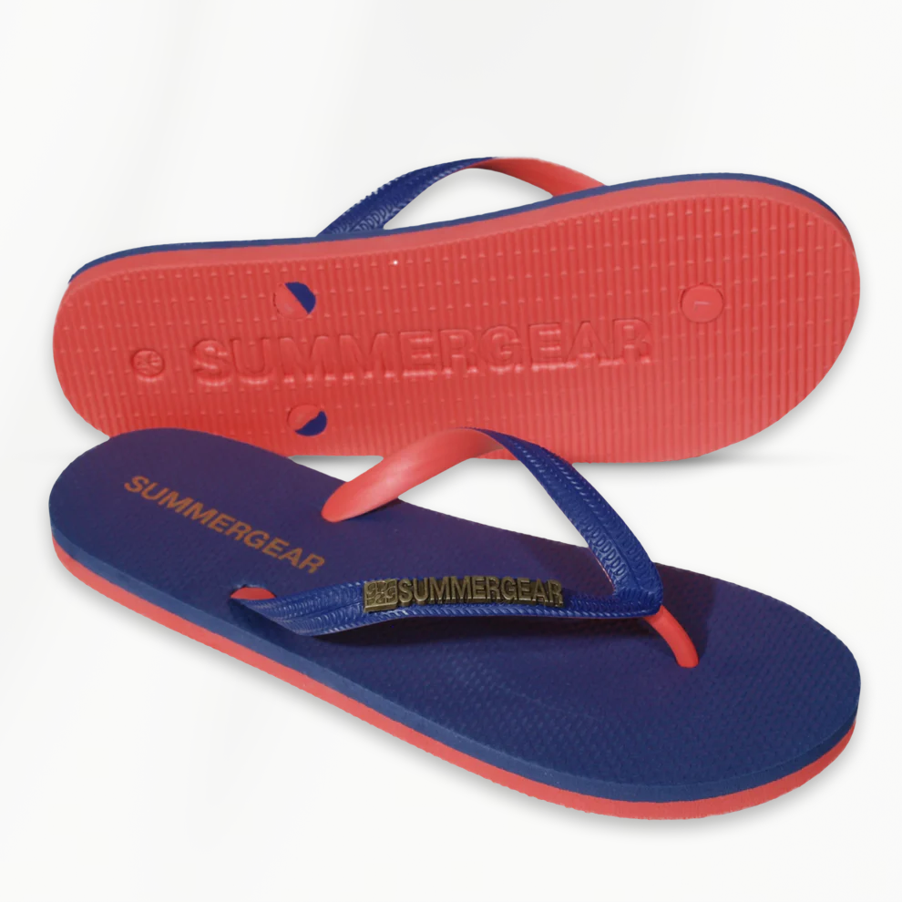 Onderkant van Sunsteps Regular teenslippers blauw rood met flexibele gripzool