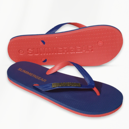 Onderkant van Sunsteps Regular teenslippers blauw rood met flexibele gripzool
