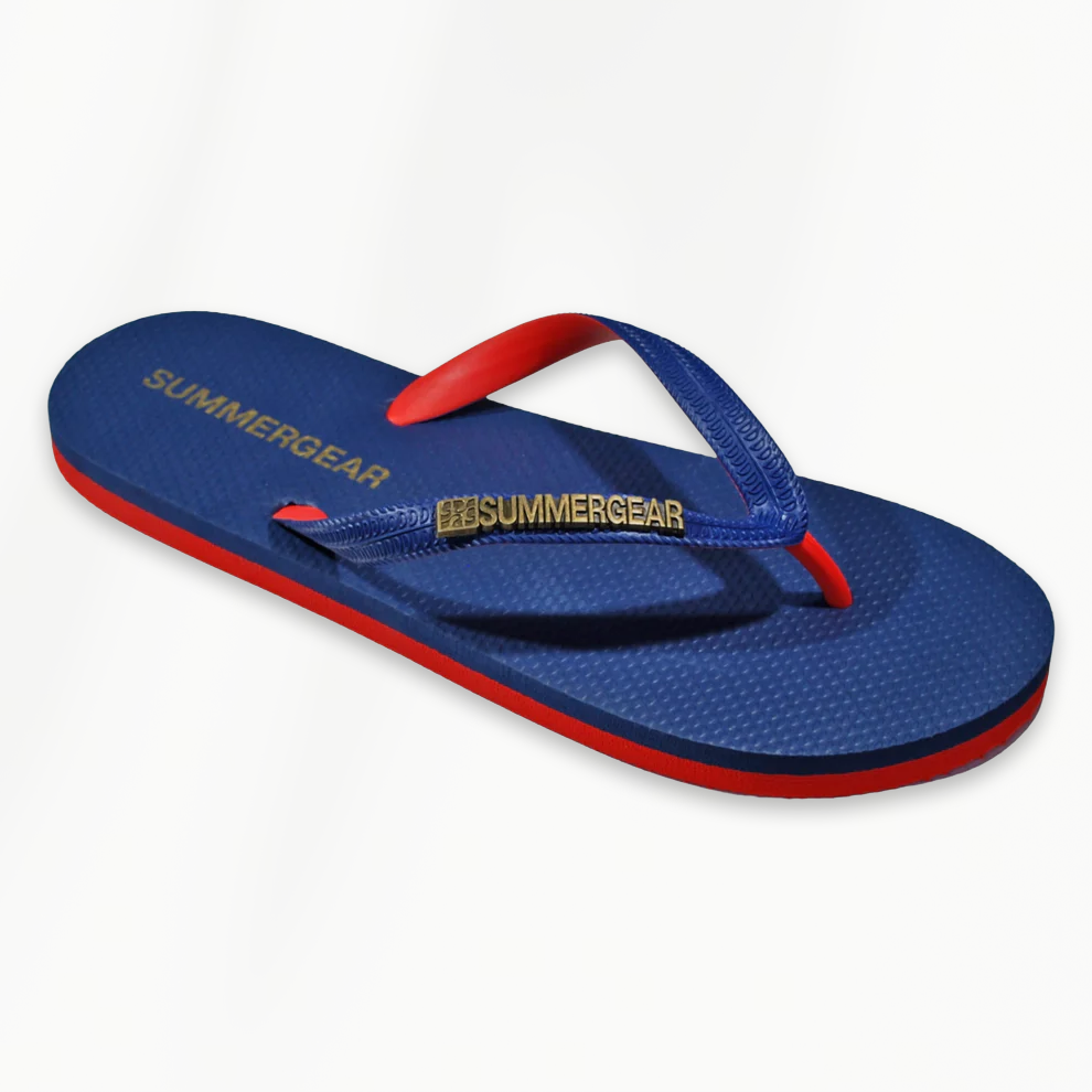Sunsteps Regular unisex teenslippers blauw rood van gerecycled rubber zijaanzicht
