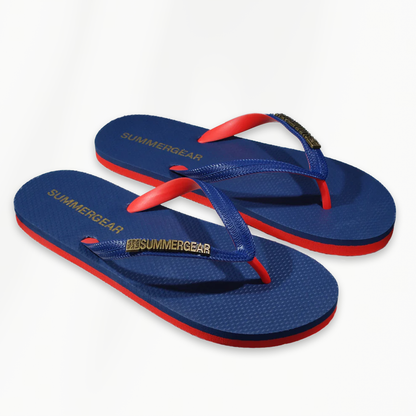 Sunsteps Regular teenslippers blauw rood zij aanzicht op lichte achtergrond