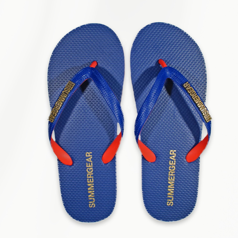 Sunsteps Regular unisex teenslippers blauw rood bovenaanzicht paar