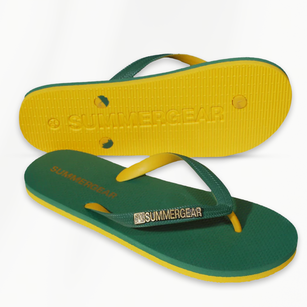 Onderkant van Sunsteps Regular teenslippers groen geel met flexibele gripzool