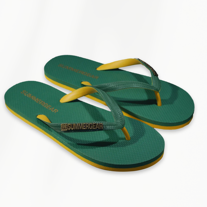 Sunsteps Regular teenslippers groen geel zij aanzicht op lichte achtergrond