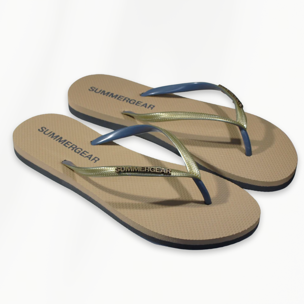 Sunsteps Slim Fit dames teenslippers goud grijs liggend op lichte achtergrond